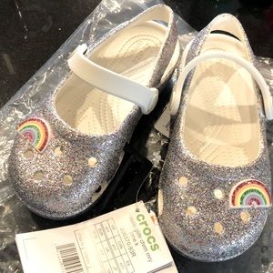 Girls CROCS- Silver/Multicolor Glitter